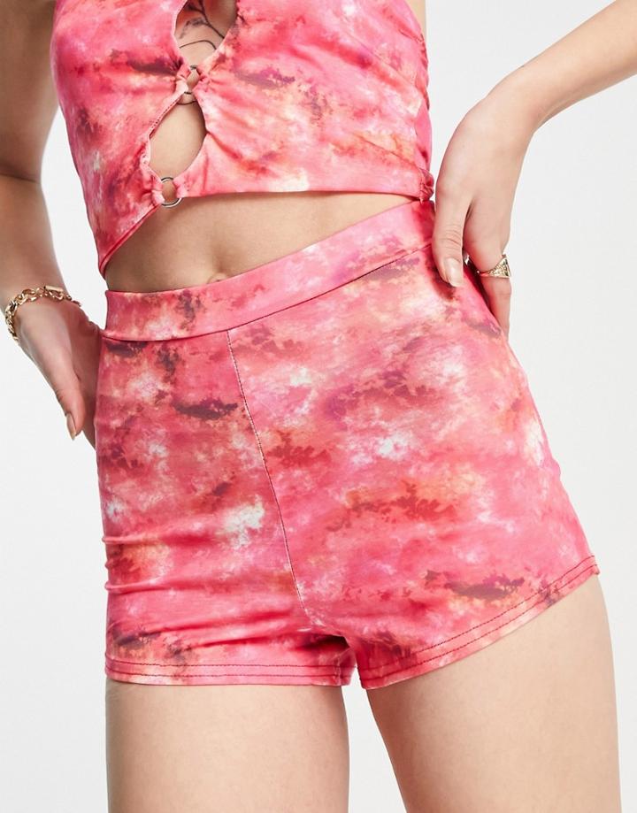 Daisy Street High Rise Hot Pant Shorts In Pink Print - Part Of A Set