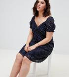 Influence Plus Square Neck Polka Dot Skater Dress - Navy