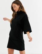 Asos Design High Neck 3/4 Sleeve Mini Dress-black