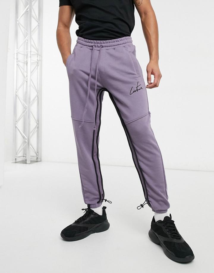 The Couture Club Heavy Weight Ruched Detail Sweatpants In Orchid-purple