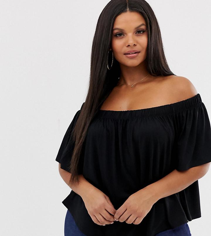 Asos Design Curve Off Shoulder Swing Top In Black