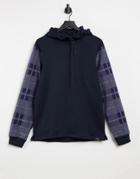 Only & Sons Hoodie With Plaid Sleeves In Navy