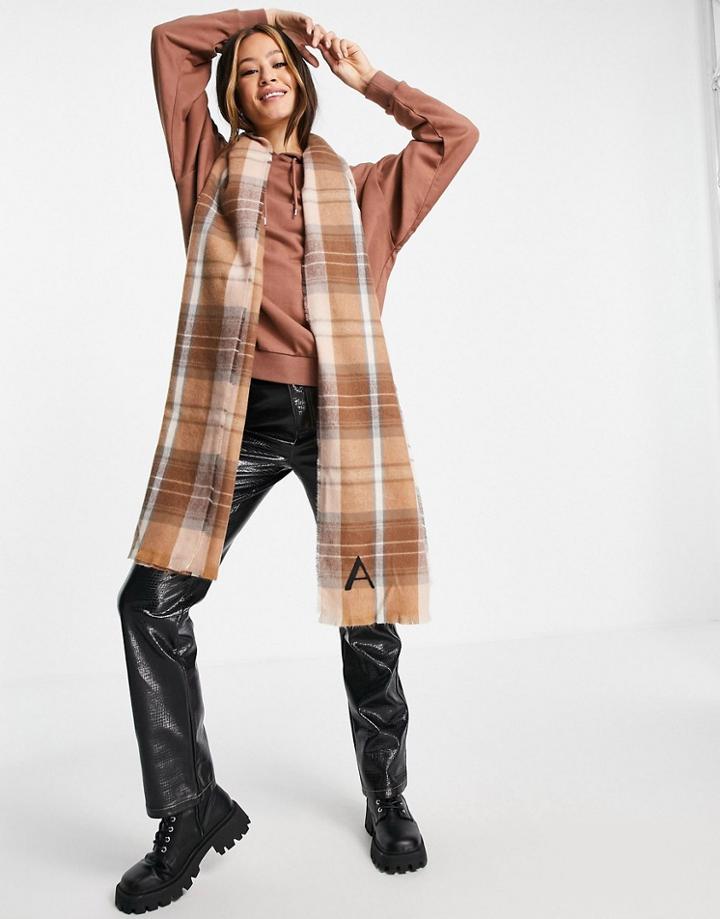 Asos Design Personalized Heritage Check Scarf With A Initial In Multi