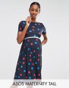 Asos Maternity Tall Blurred Spot Skater Dress With Belt - Multi