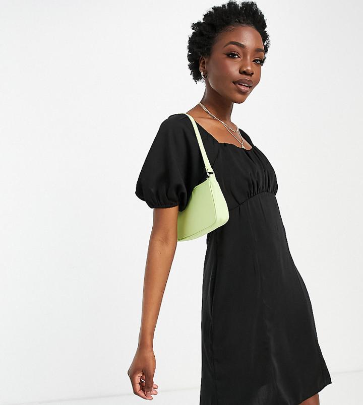 Vero Moda Tall Milkmaid Mini Dress With Ruched Bust In Black