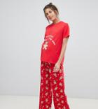 Asos Design Maternity Exclusive Holidays Gingerbread Tee And Pants Pyjama Set - Red