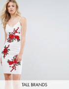 Parisian Tall Cami Dress With Rose Embroidery - White