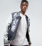 Mennace Sateen Floral Bomber Jacket With Contrast Sleeves In Pistachio - Black