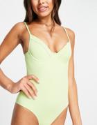 Monki Essa Underwire Ribbed Swimsuit In Green - Mgreen