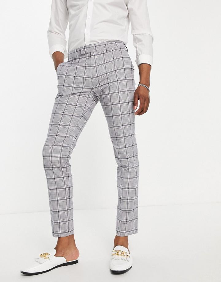 Topman Super Skinny Suit Pant In Gray Check