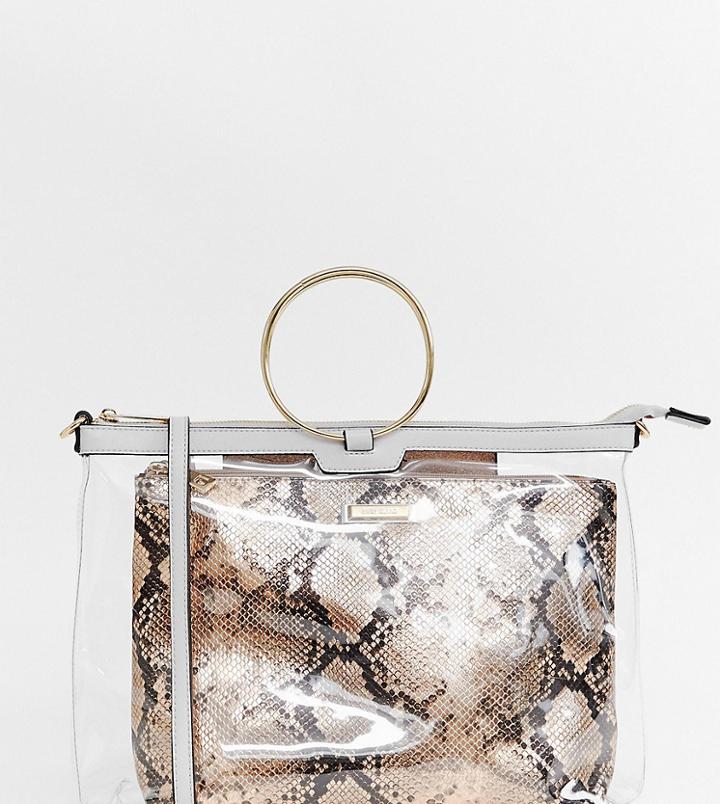 River Island Grab Handle Bag With Snake Pouch In Clear - Gold