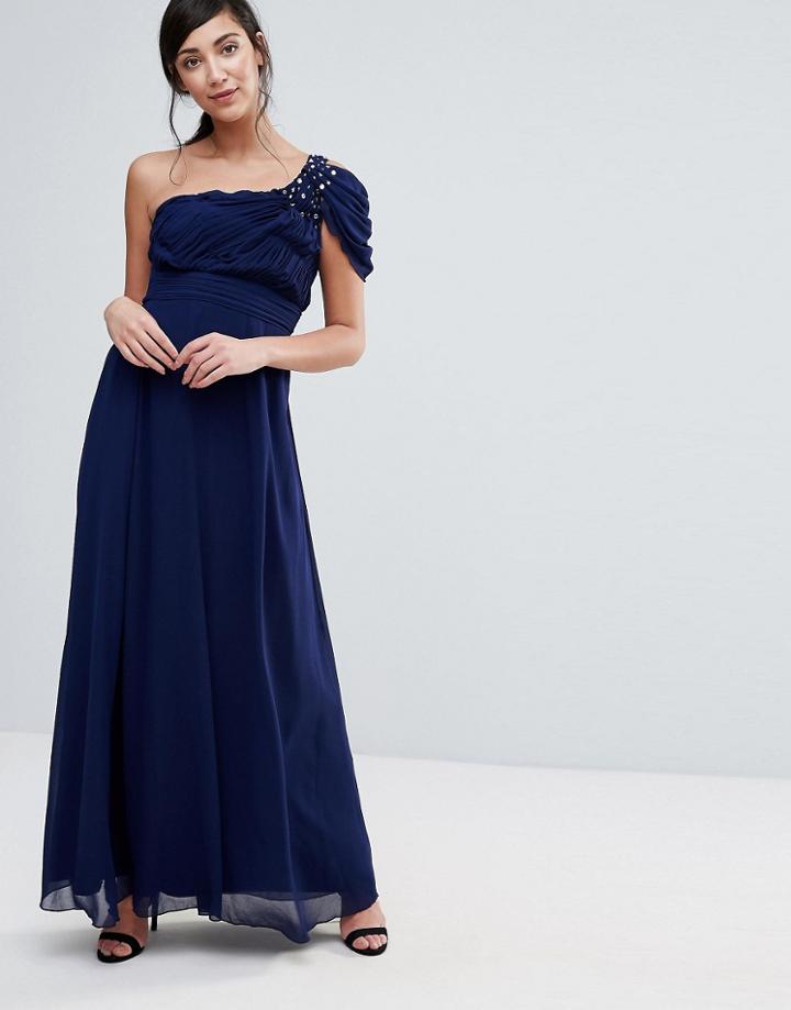 Little Mistress One Shoulder Draped Maxi Dress - Navy