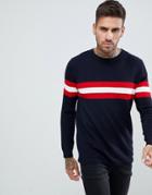 Pull & Bear Sweater With Stripe Color Block In Navy - Navy