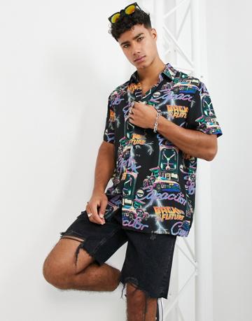 Asos Design Relaxed Shirt In Back To The Future Print-black