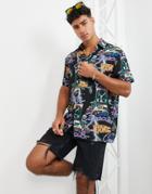 Asos Design Relaxed Shirt In Back To The Future Print-black