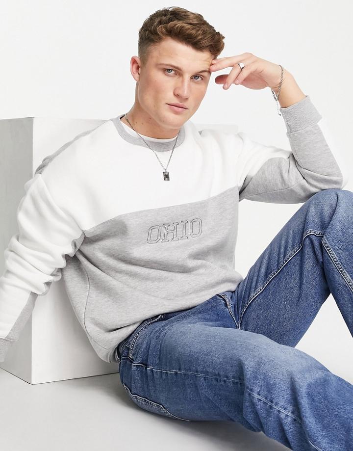 New Look Crew Sweatshirt With Ohio Print In Color Block Gray