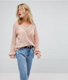 Vero Moda V Neck Sweater With Balloon Sleeve - Pink
