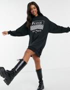 Asos Design Mini Hoodie Sweater Dress In Black With Peace Typography