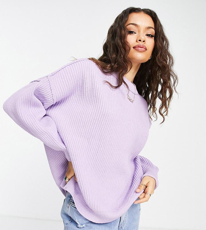 Asos Design Petite Oversized Sweater In Rib In Lilac-purple