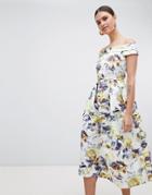 Closet London Bardot Floral Midi Dress - Multi