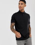Asos Design Relaxed Jersey Polo In Black - Black