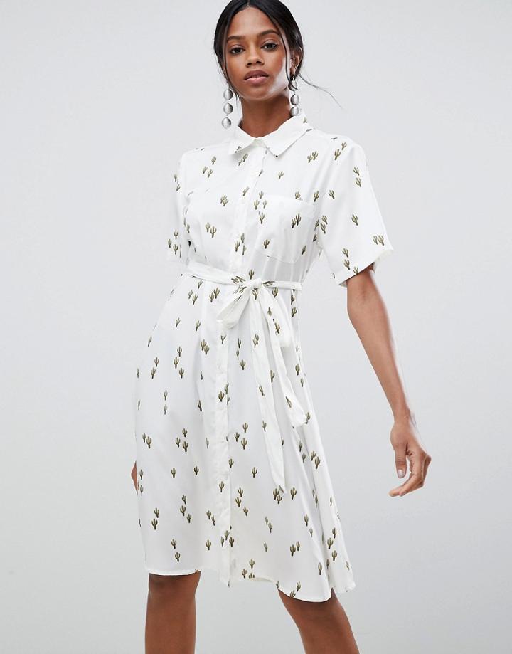 Liquorish Cactus Print Midi Dress - White