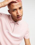 Asos Design Relaxed Polo Shirt In Pink Scuba With Text Print