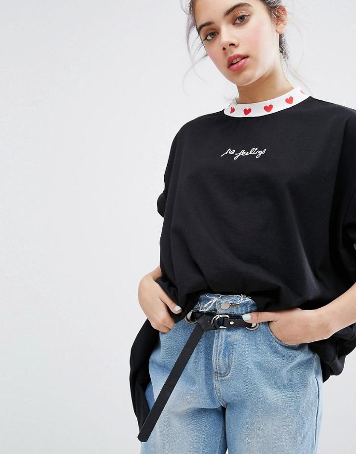 Lazy Oaf Oversized No Feelings T-shirt - Black