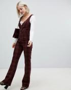 Emory Park Sleeveless Zip Through Jumpsuit In Check-red