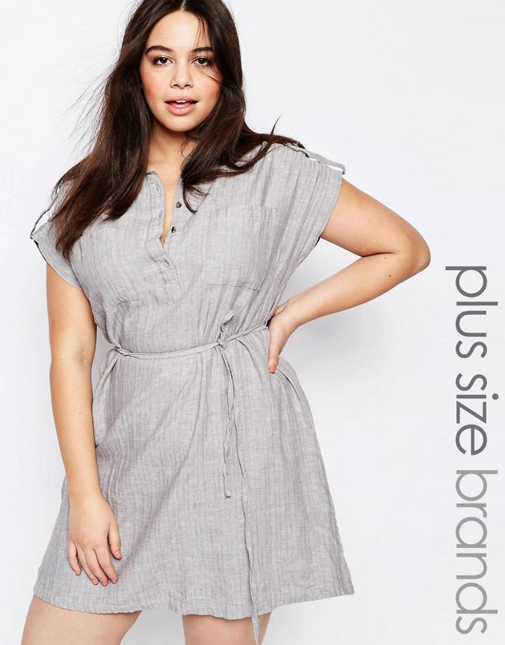 New Look Plus Linen Shirt Dress - Gray