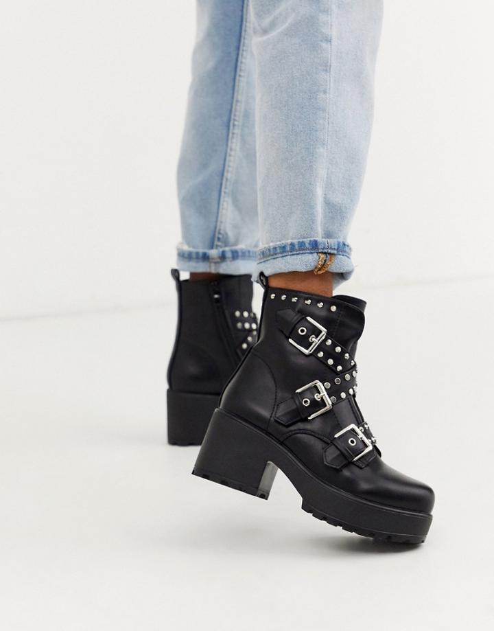 Koi Vegan Metal Work Chunky Ankle Boots-black