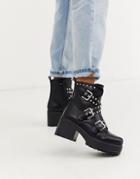Koi Vegan Metal Work Chunky Ankle Boots-black