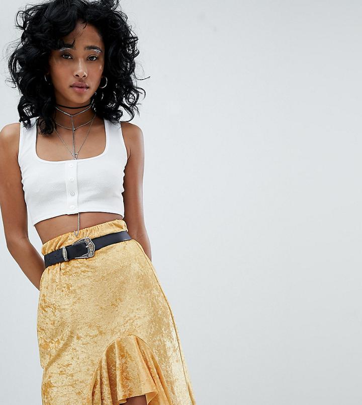 Rokoko Crinkle Square Neck Crop Top With Button Front - White