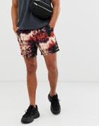 Asos Design Slim Shorts In Red Tie Dye Print - Red