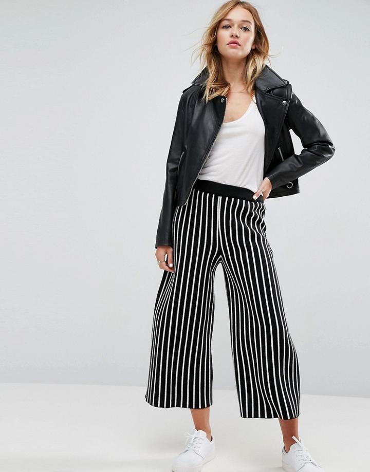 Asos Knitted Culottes In Stripe - Navy