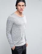 Asos Long Sleeve T-shirt In Space Dye With Scoop Neck - Gray