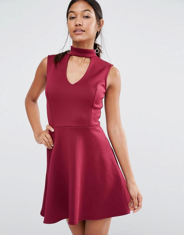 Lipsy Choker Skater Dress - Red