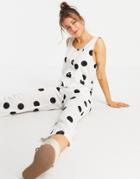 Asos Design Button Front Linen Minimalist Throw-on Jumpsuit In Mono Dot-multi
