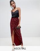 Asos Design Tall Maxi Embellished Wrap Skirt - Red