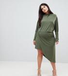 John Zack Plus Off Shoulder Wrap Front Bodycon Dress - Green