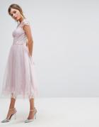 Chi Chi London Premium Lace Midi Prom Dress With Lace Neck - Brown