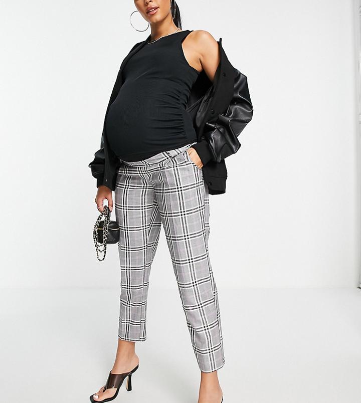 Asos Design Maternity Smart Tapered Pant In Purple Pow Check-multi
