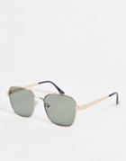 Asos Design 70s Aviator Sunglasses In Gold Recycled Metal With Retro Lens And Brow Bar Detail