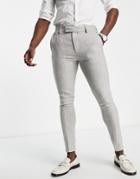 Asos Design Wedding Super Skinny Suit Pants In Ice Gray Herringbone