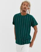 New Look Oversized T-shirt In Green Vertical Stripe - Green