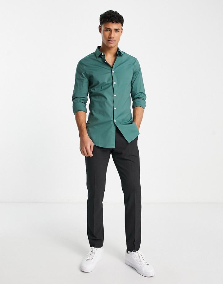 Asos Design Skinny Smart Shirt In Pine Green