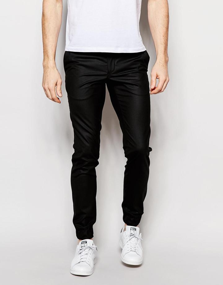 Jack & Jones Premium Trousers With Stretch And Cuffed Hem In Slim Fit - Black