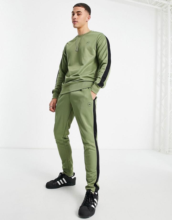 Jack & Jones Core Hoodie Tracksuit With Arm Logo In Khaki-green