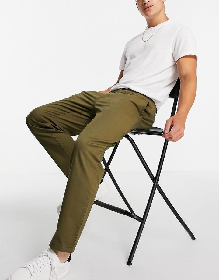 Topman Organic Cotton Blend Relaxed Chinos In Khaki-green