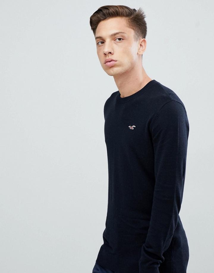Hollister Icon Logo Crew Neck Sweater In Black - Black
